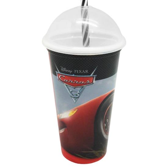 COPO PLÁSTICO PS 350ML C/ CANUDO CARRO CORRIDA VERMELHO - Casa das