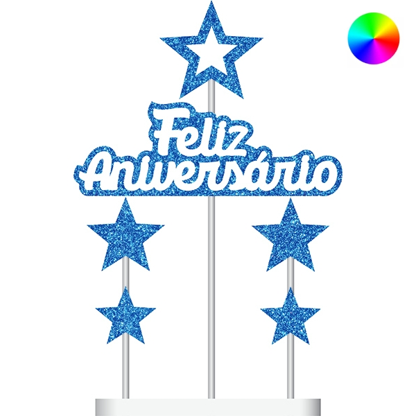 Eiveny – Topo de bolo de aniversário feliz azul brilhante – Para comemorar  a crianças de 00 anos, decoração de artigos de festa de 00 anos de idade,  50th